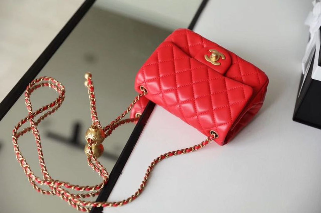 ChanelMini GlamIap Bag With ChanelBall On Strap Red For Women Handbags, Shoulder And Crossbody Bags 6.7in/17cm AS1786