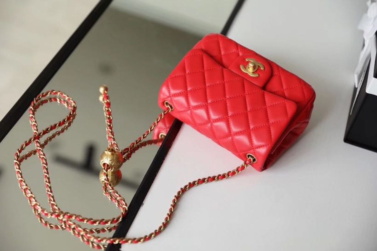 ChanelMini GlamIap Bag With ChanelBall On Strap Red For Women Handbags, Shoulder And Crossbody Bags 6.7in/17cm AS1786