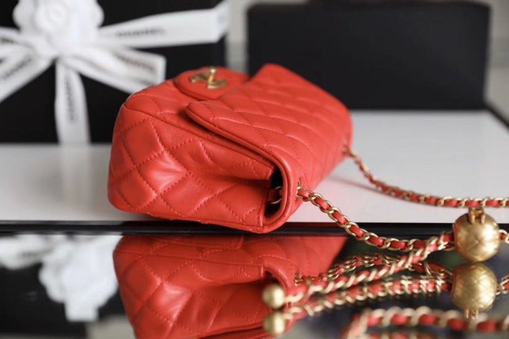 ChanelMini GlamIap Bag With ChanelBall On Strap Red For Women Handbags, Shoulder And Crossbody Bags 6.7in/17cm AS1786