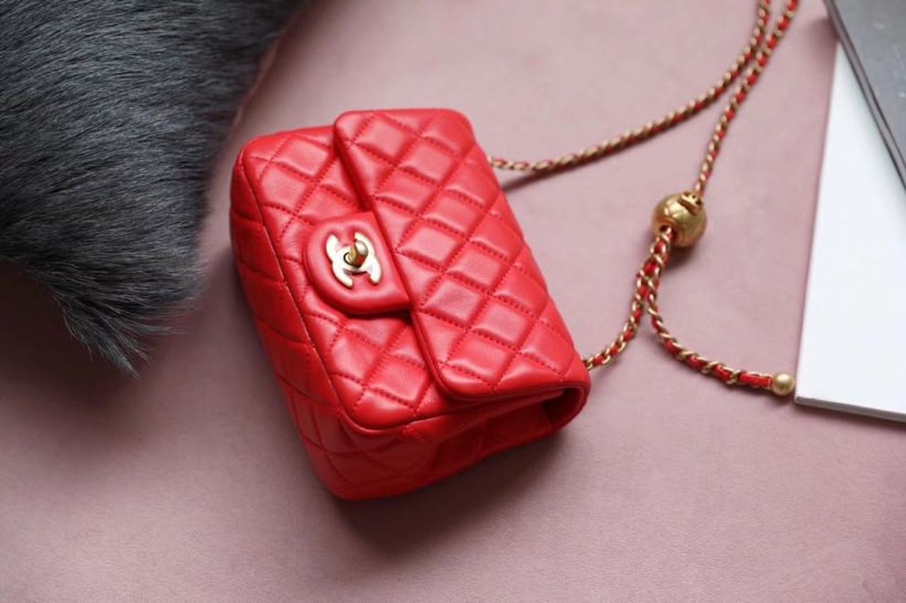 ChanelMini GlamIap Bag With ChanelBall On Strap Red For Women Handbags, Shoulder And Crossbody Bags 6.7in/17cm AS1786