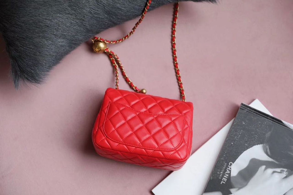 ChanelMini GlamIap Bag With ChanelBall On Strap Red For Women Handbags, Shoulder And Crossbody Bags 6.7in/17cm AS1786