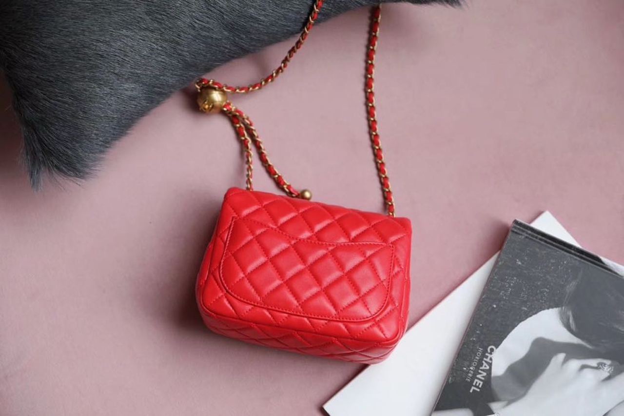 ChanelMini GlamIap Bag With ChanelBall On Strap Red For Women Handbags, Shoulder And Crossbody Bags 6.7in/17cm AS1786