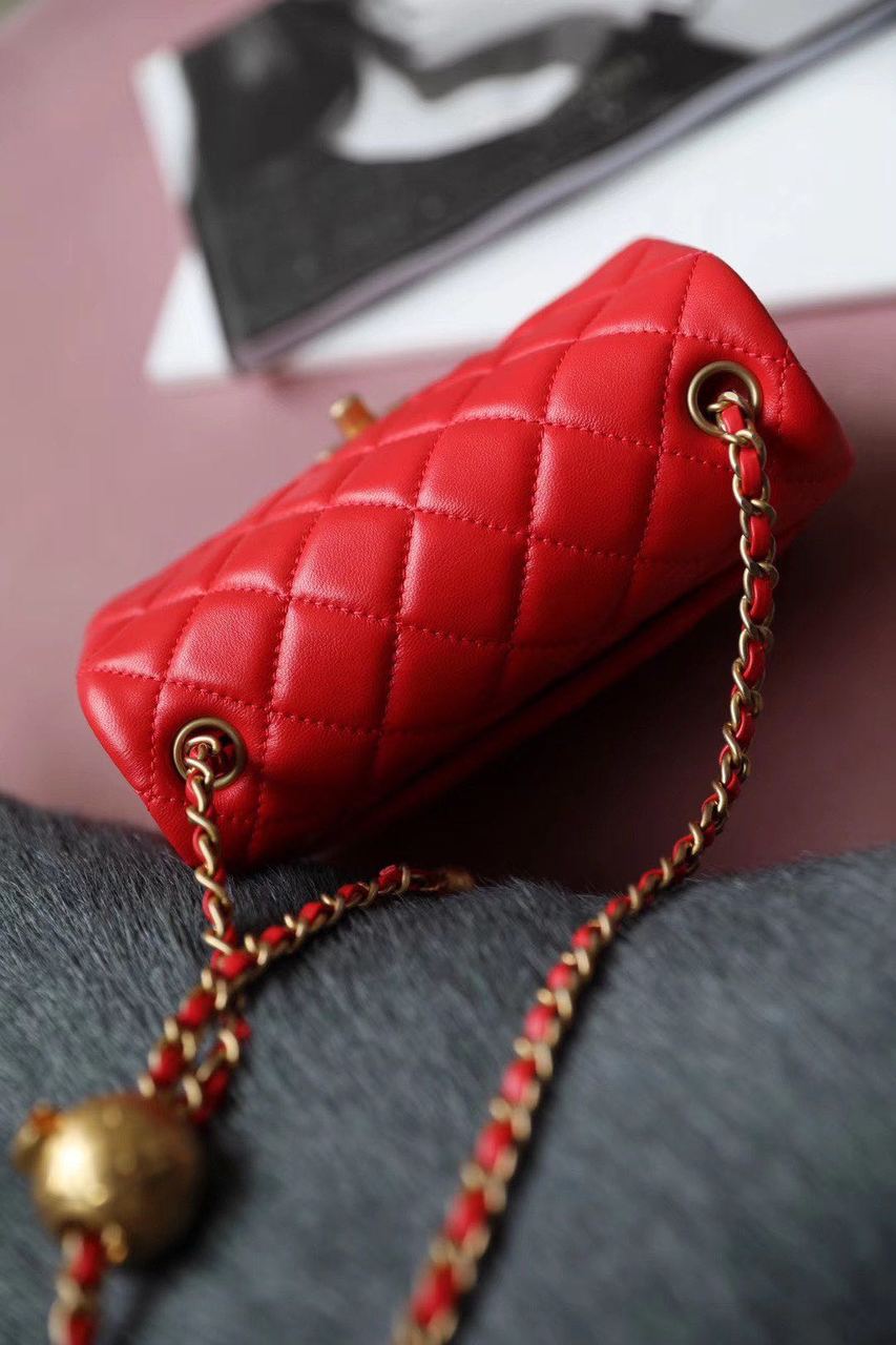 ChanelMini GlamIap Bag With ChanelBall On Strap Red For Women Handbags, Shoulder And Crossbody Bags 6.7in/17cm AS1786