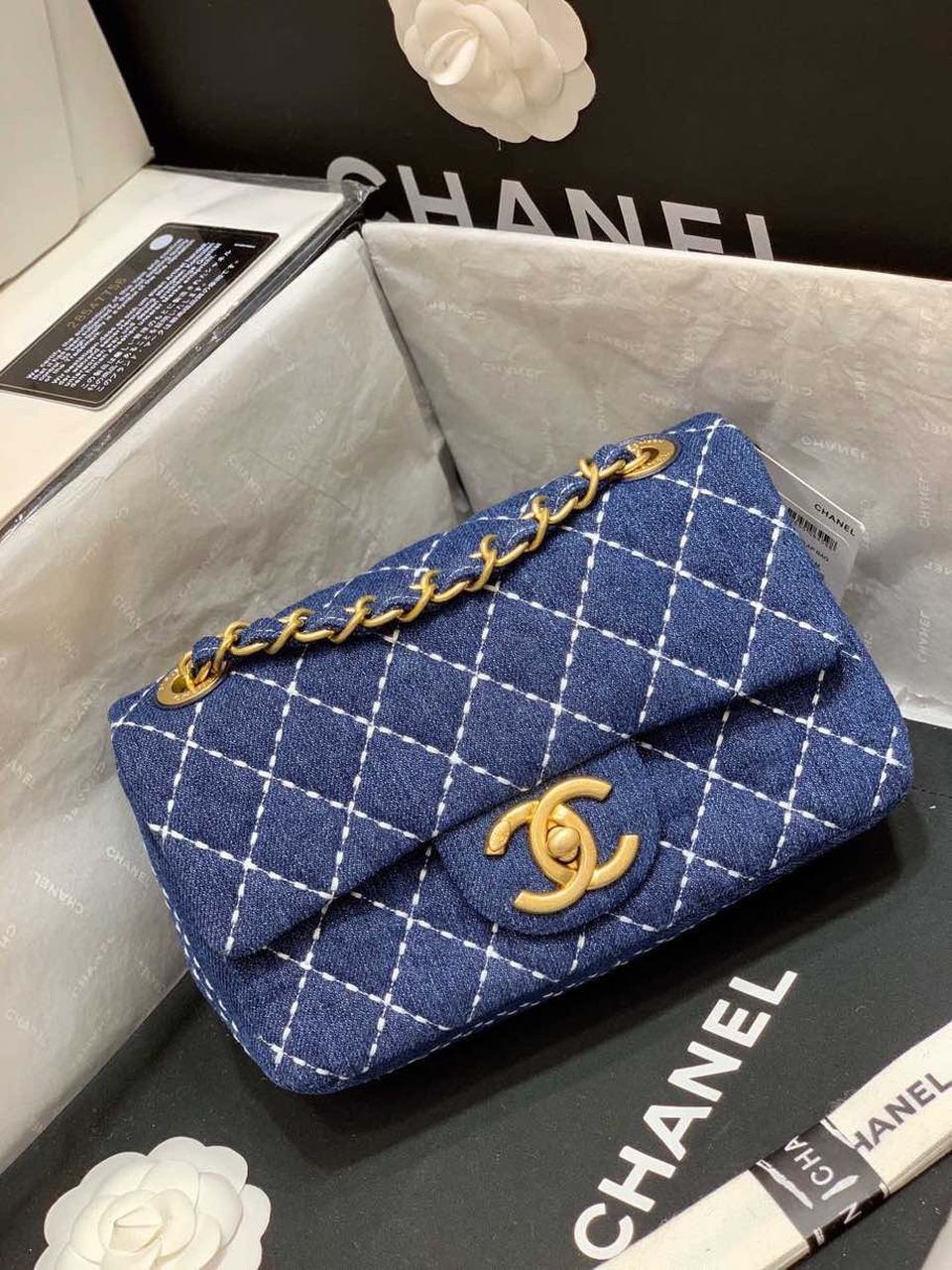 Chanel GlamIap Bag Denim Blue For Women Handbags, Shoulder And Crossbody Bags 10.2in/26cm AS1328 B01897 N5398