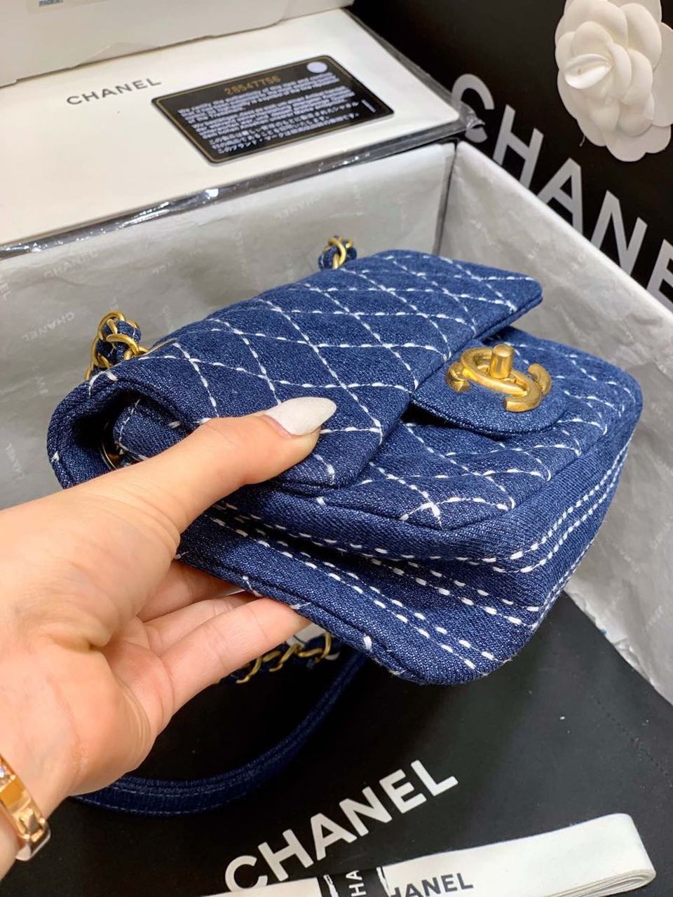 Chanel GlamIap Bag Denim Blue For Women Handbags, Shoulder And Crossbody Bags 10.2in/26cm AS1328 B01897 N5398