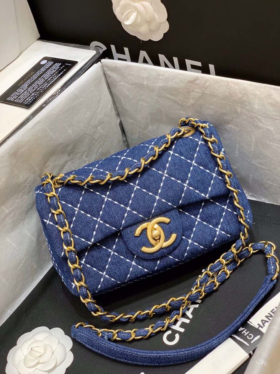 Chanel GlamIap Bag Denim Blue For Women Handbags, Shoulder And Crossbody Bags 10.2in/26cm AS1328 B01897 N5398