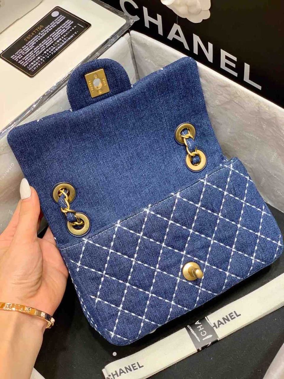 Chanel GlamIap Bag Denim Blue For Women Handbags, Shoulder And Crossbody Bags 10.2in/26cm AS1328 B01897 N5398