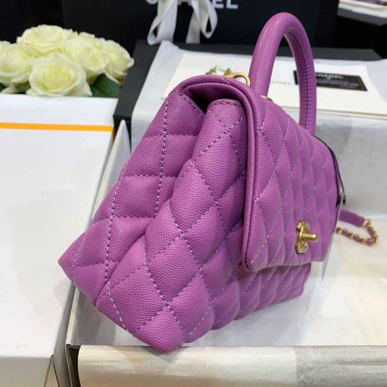 ChanelMeGLAMIum GlamIap Bag With Top Handle Purple For Women, WomenÃ¢â‚¬â„¢s Handbags, Shoulder And Crossbody Bags 9in/23cm A92990