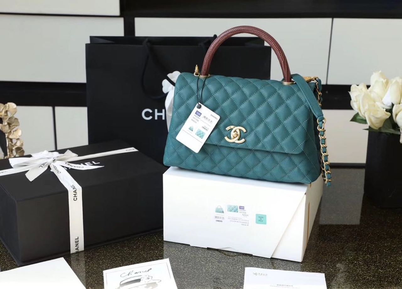 ChanelLarge GlamIap Bag With Top Handle Teal For Women, WomenÃ¢â‚¬â„¢s Handbags, Shoulder And Crossbody Bags 11in/28cm A92991