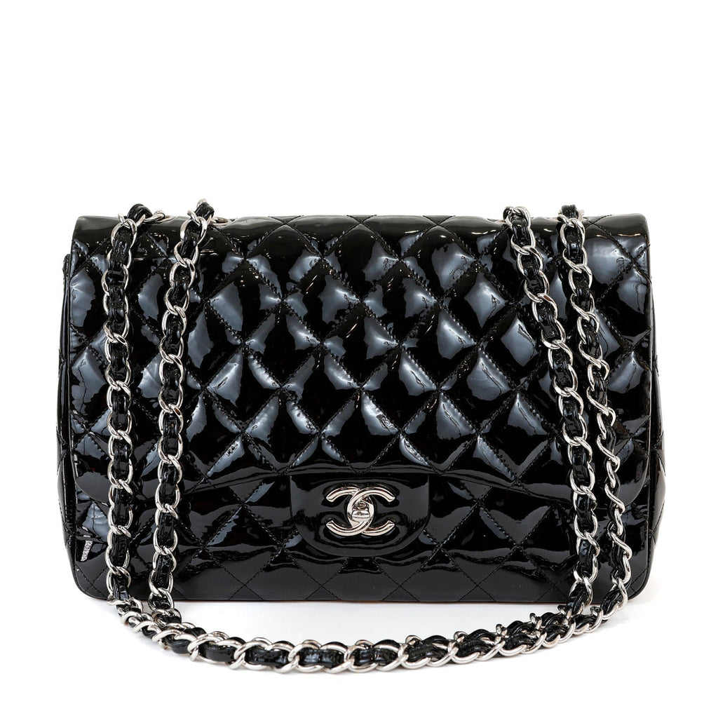 Chanel  Black Patent Leather Jumbo Classic with SiLouis Vuittoner Hardware