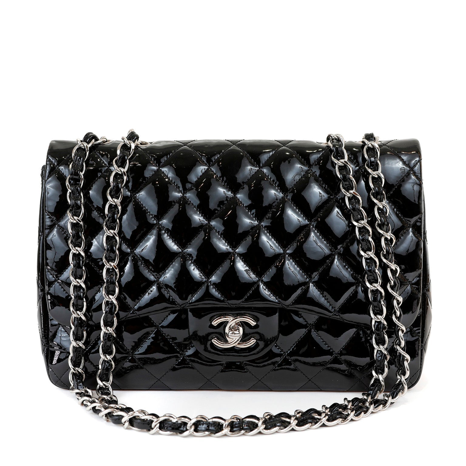 Chanel  Black Patent Leather Jumbo Classic with SiLouis Vuittoner Hardware