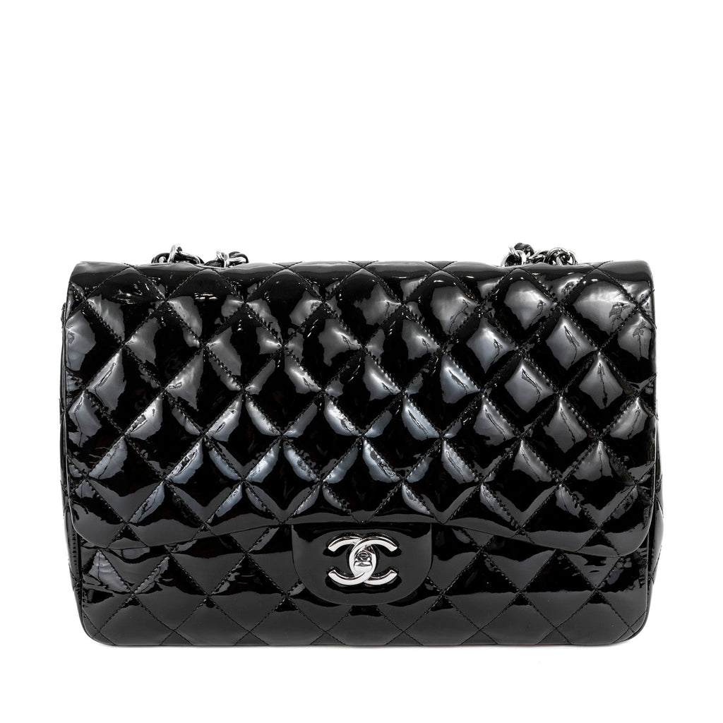 Chanel  Black Patent Leather Jumbo Classic with SiLouis Vuittoner Hardware