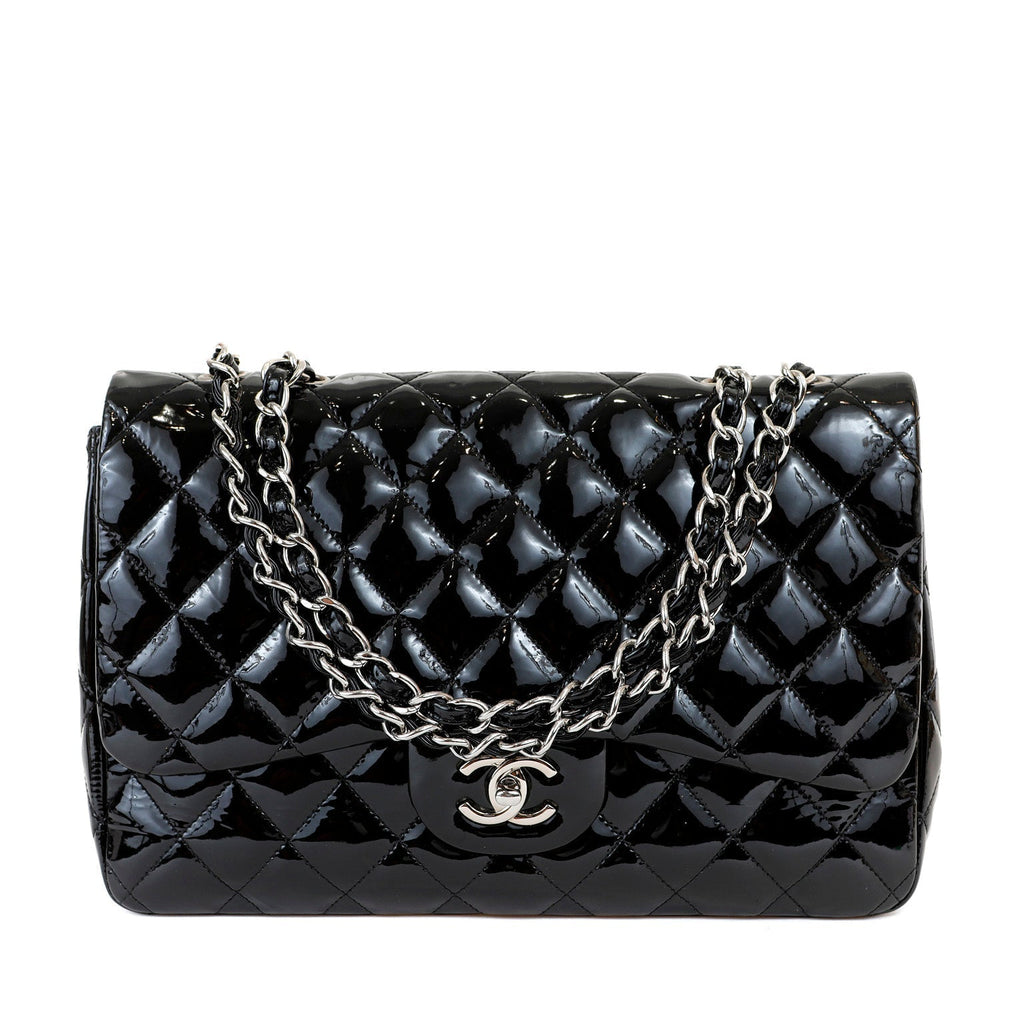 Chanel  Black Patent Leather Jumbo Classic with SiLouis Vuittoner Hardware