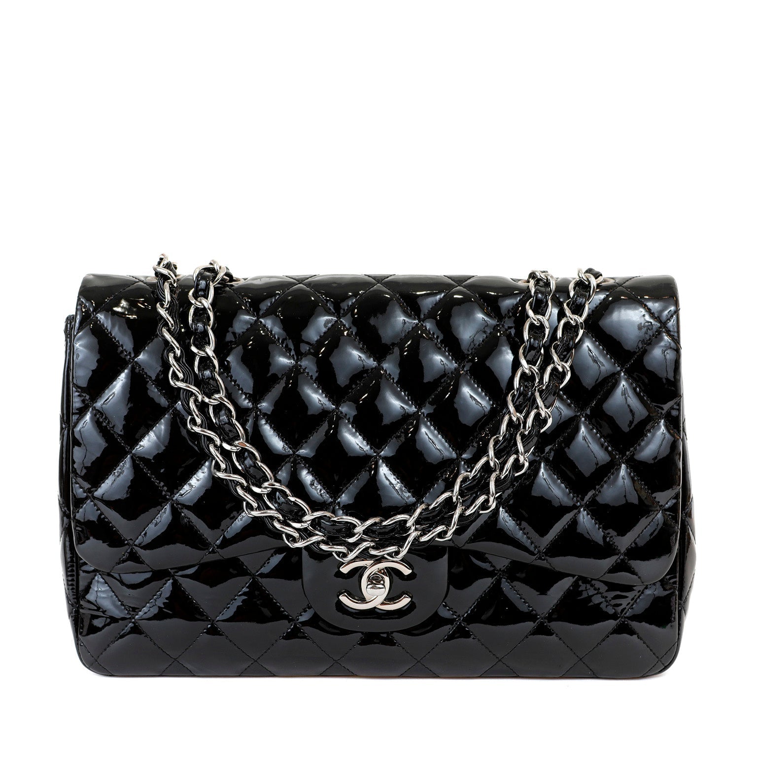 Chanel  Black Patent Leather Jumbo Classic with SiLouis Vuittoner Hardware