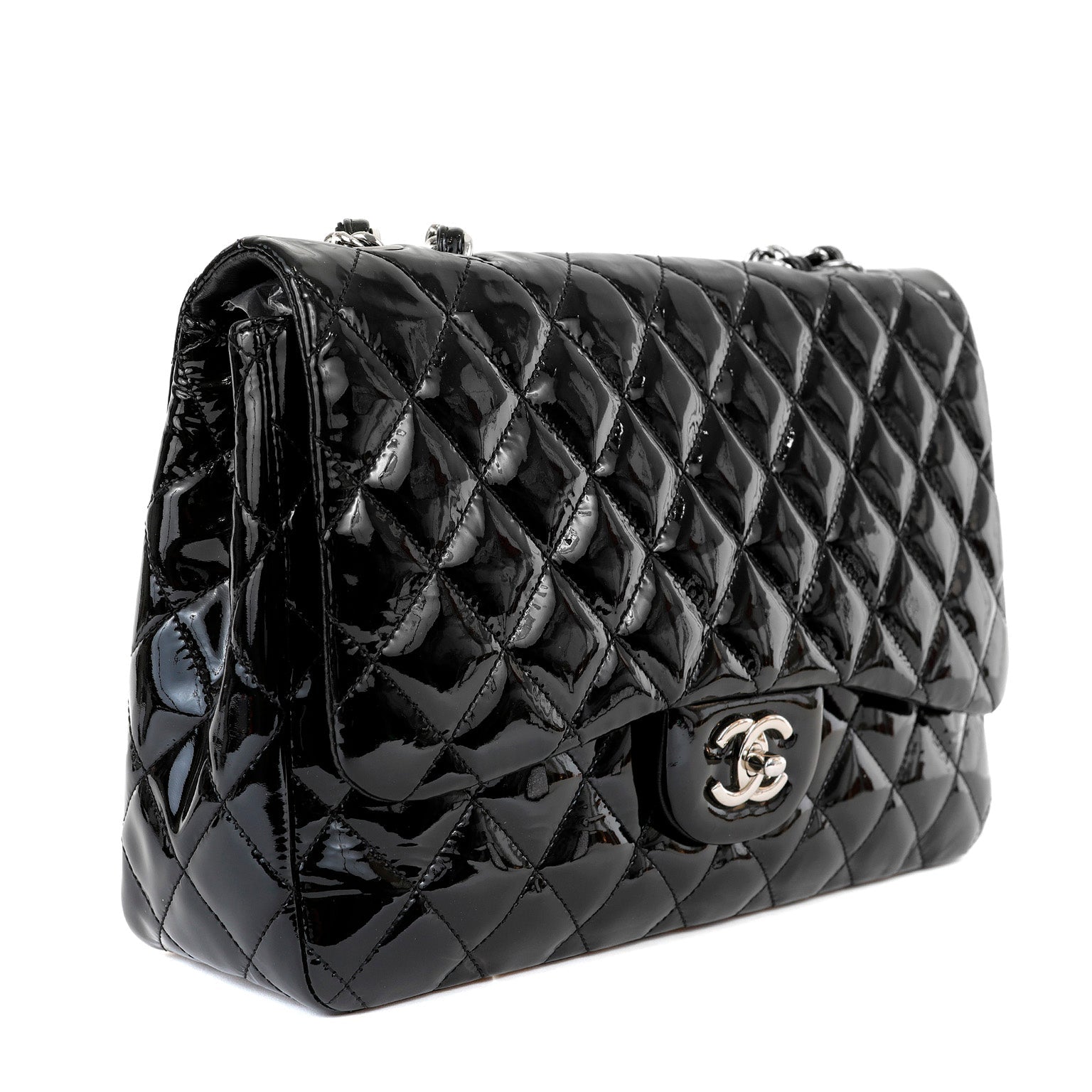 Chanel  Black Patent Leather Jumbo Classic with SiLouis Vuittoner Hardware