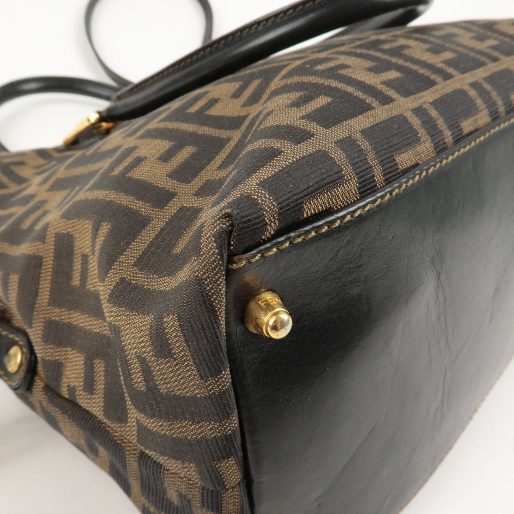 FENDI Zucca Canvas Leather 2Way Shoulder Bag Brown Black 14968