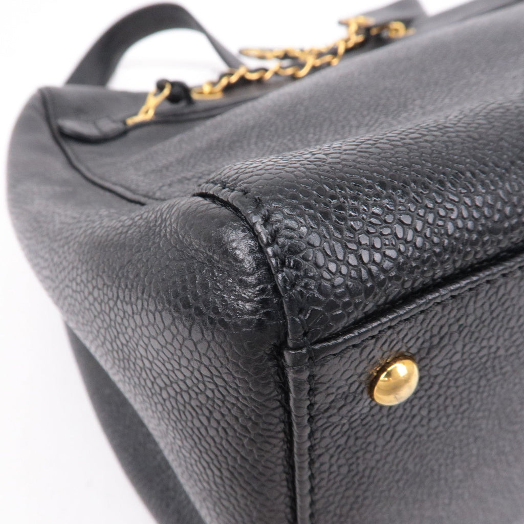 CHANEL Caviar Skin Chain Tote Bag Shoulder Bag Gold Black