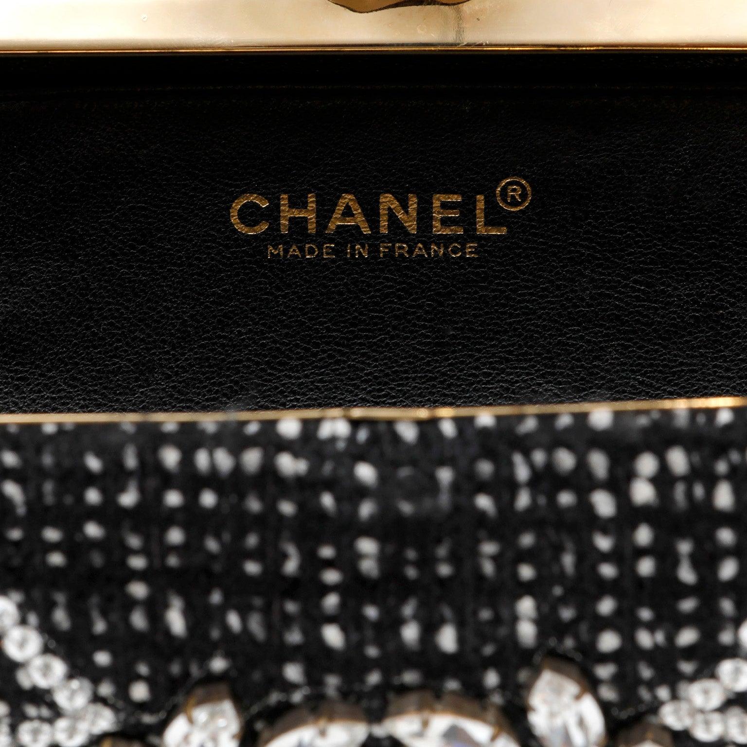 Chanel Runway 1990s Rhinestone Perfume Bottle Black Tweed/Leather Clutch