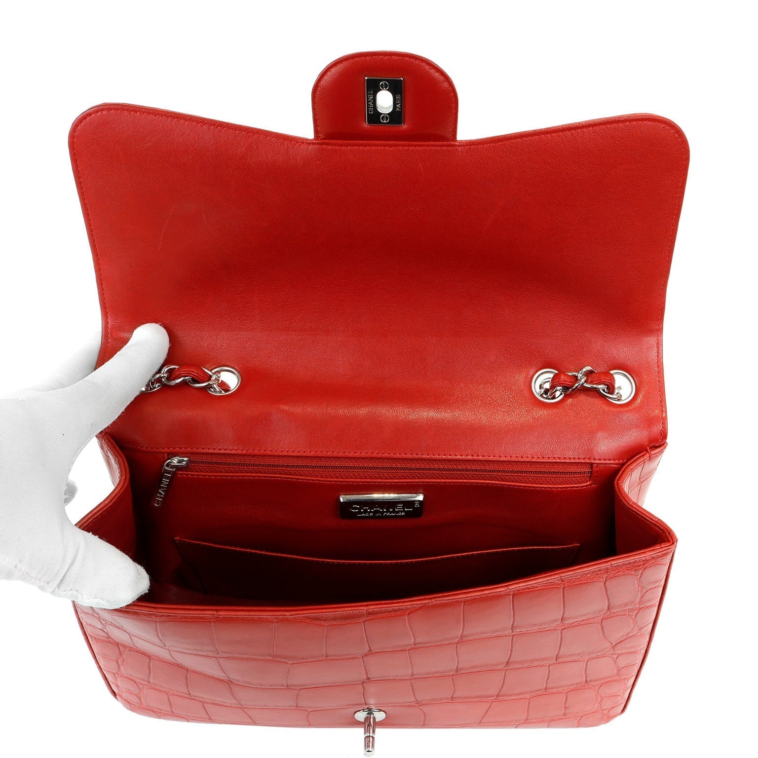 Chanel Red Crocodile Jumbo Classic with SiLouis Vuittoner Hardware