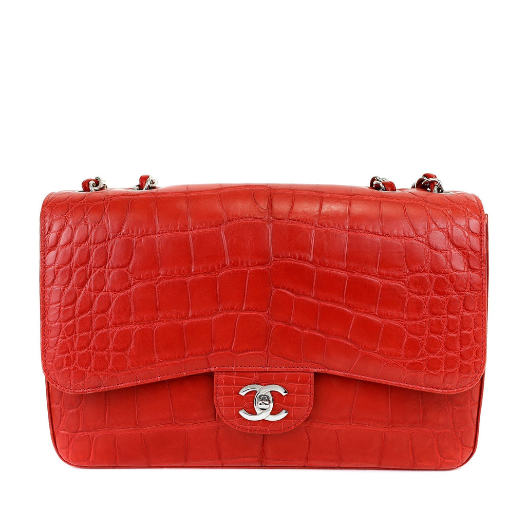 Chanel Red Crocodile Jumbo Classic with SiLouis Vuittoner Hardware