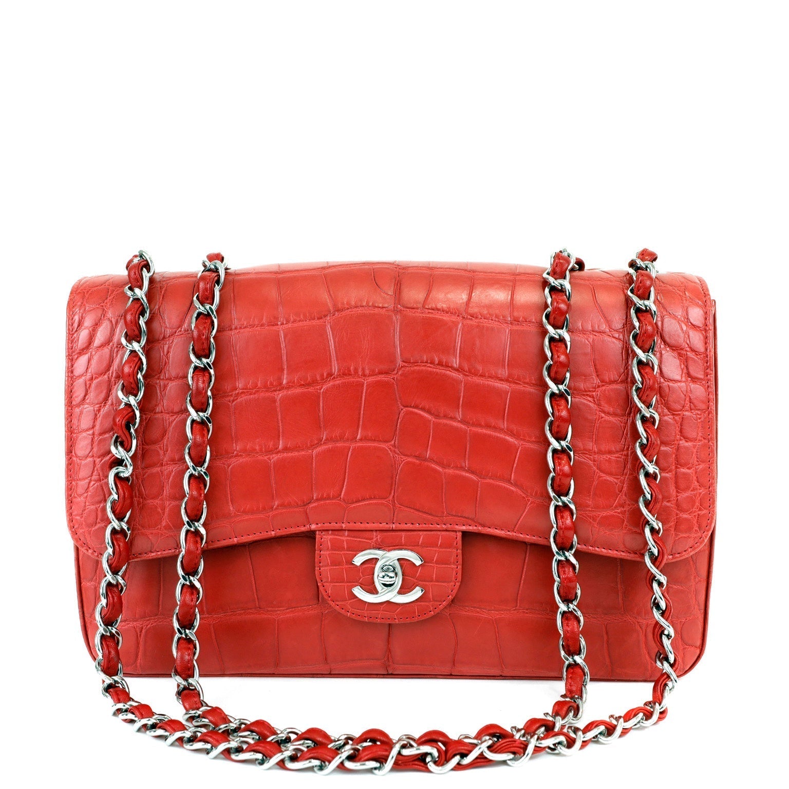 Chanel Red Crocodile Jumbo Classic with SiLouis Vuittoner Hardware