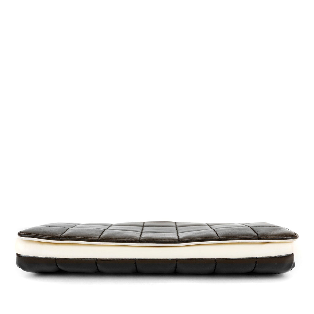 Chanel Black and White Lambskin Square Stitched Clutch with Lucite Knob