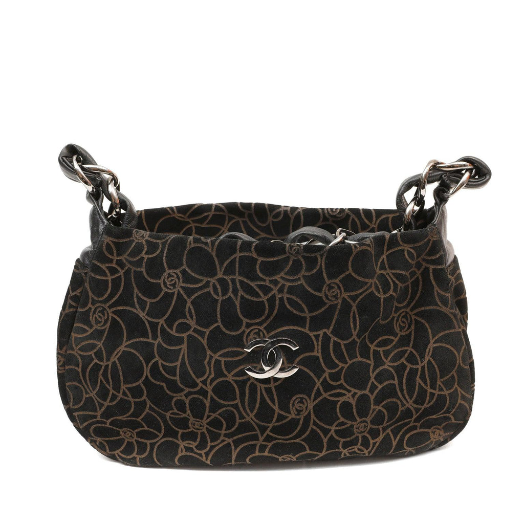 Chanel BlackxBrown Suede Shoulder Bag w/ Gold Camellias & SiLouis Vuittoner Hardware