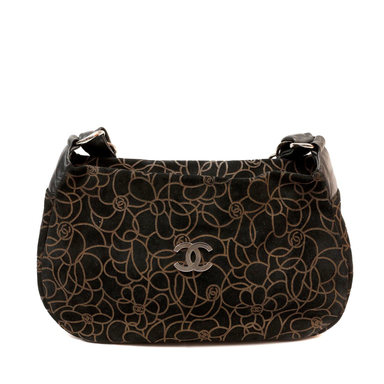 Chanel BlackxBrown Suede Shoulder Bag w/ Gold Camellias & SiLouis Vuittoner Hardware