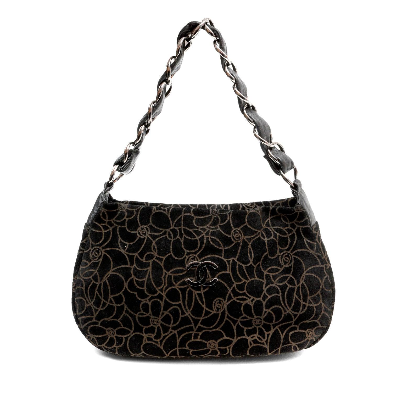 Chanel BlackxBrown Suede Shoulder Bag w/ Gold Camellias & SiLouis Vuittoner Hardware