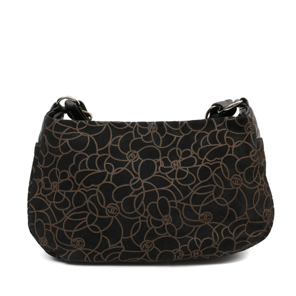 Chanel BlackxBrown Suede Shoulder Bag w/ Gold Camellias & SiLouis Vuittoner Hardware