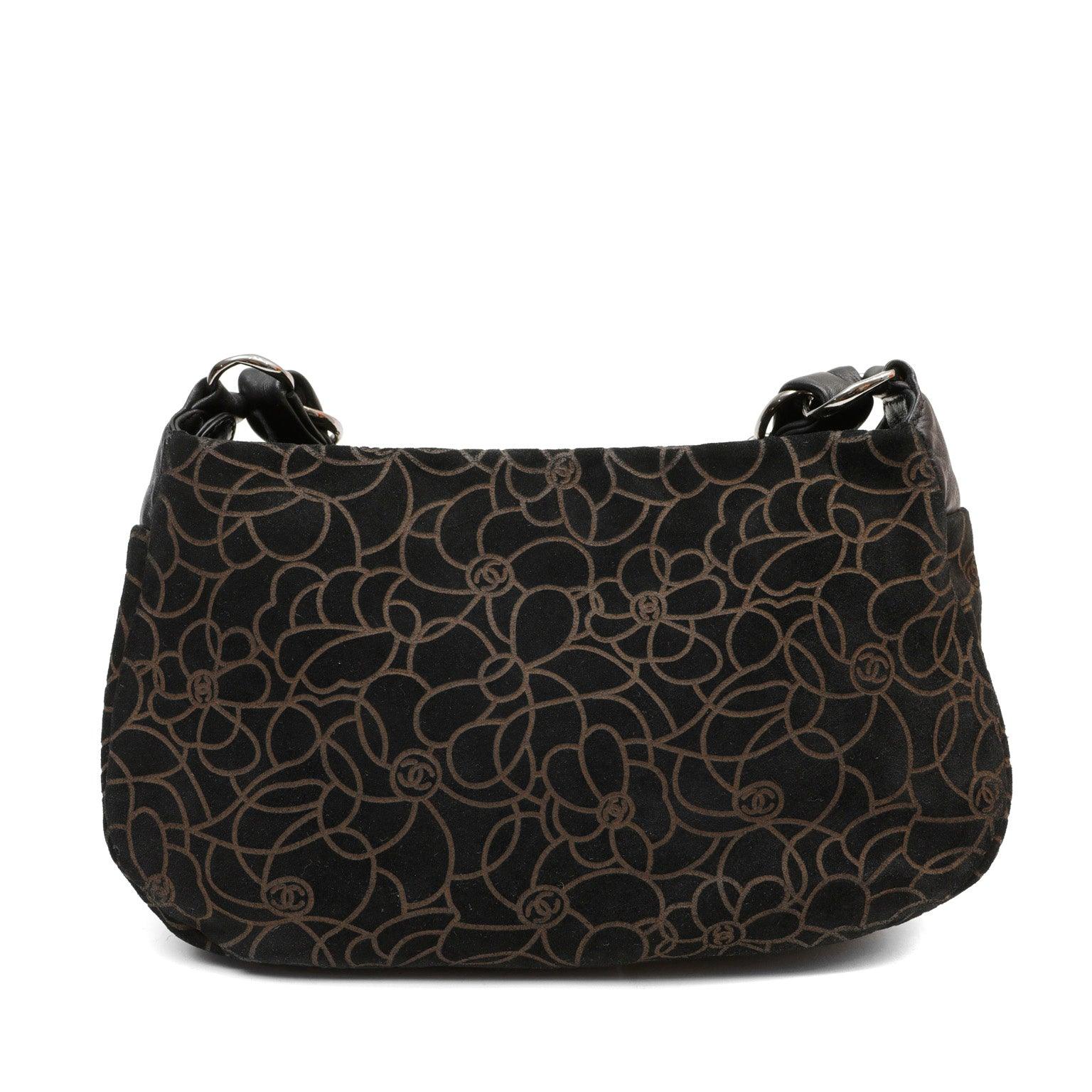 Chanel BlackxBrown Suede Shoulder Bag w/ Gold Camellias & SiLouis Vuittoner Hardware