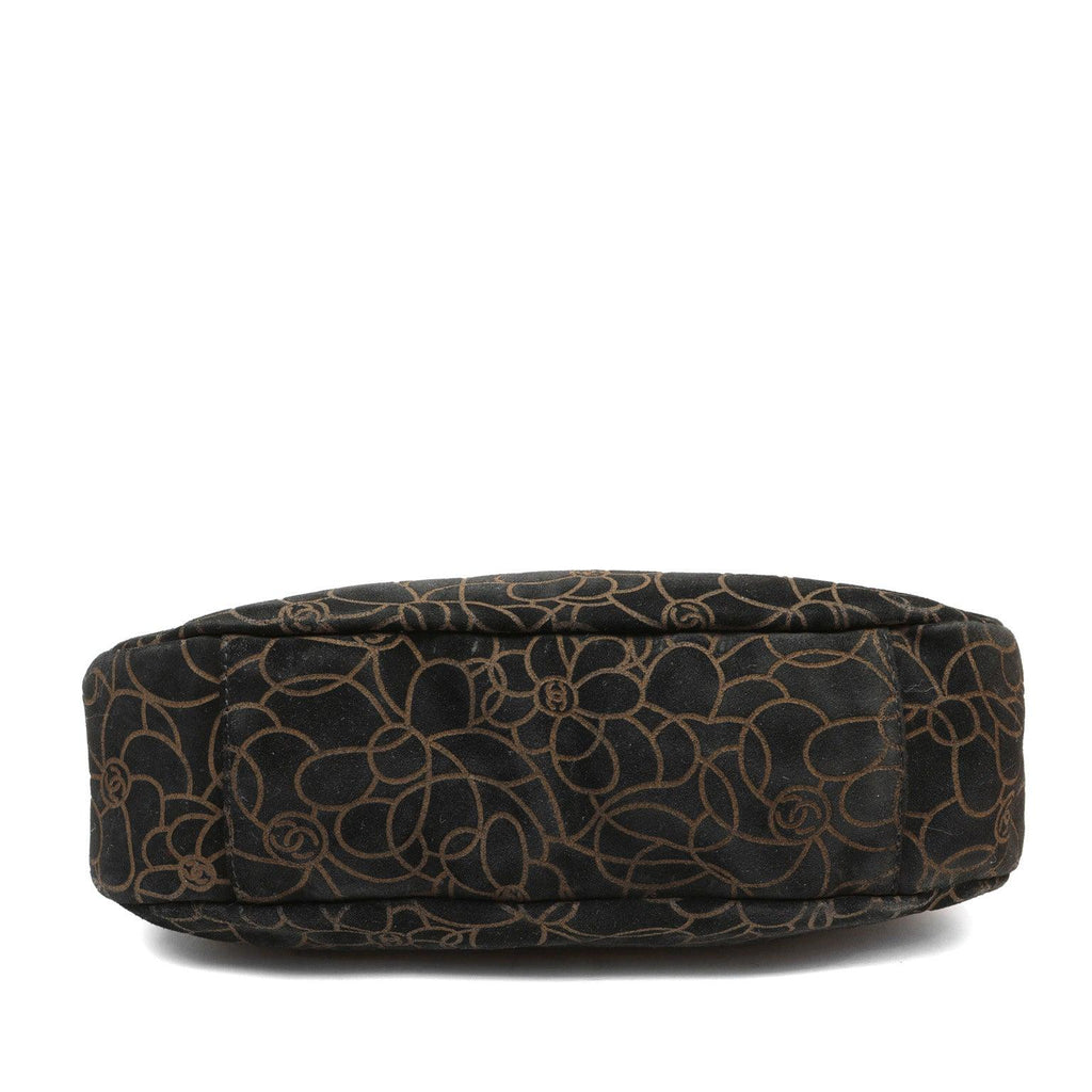 Chanel BlackxBrown Suede Shoulder Bag w/ Gold Camellias & SiLouis Vuittoner Hardware