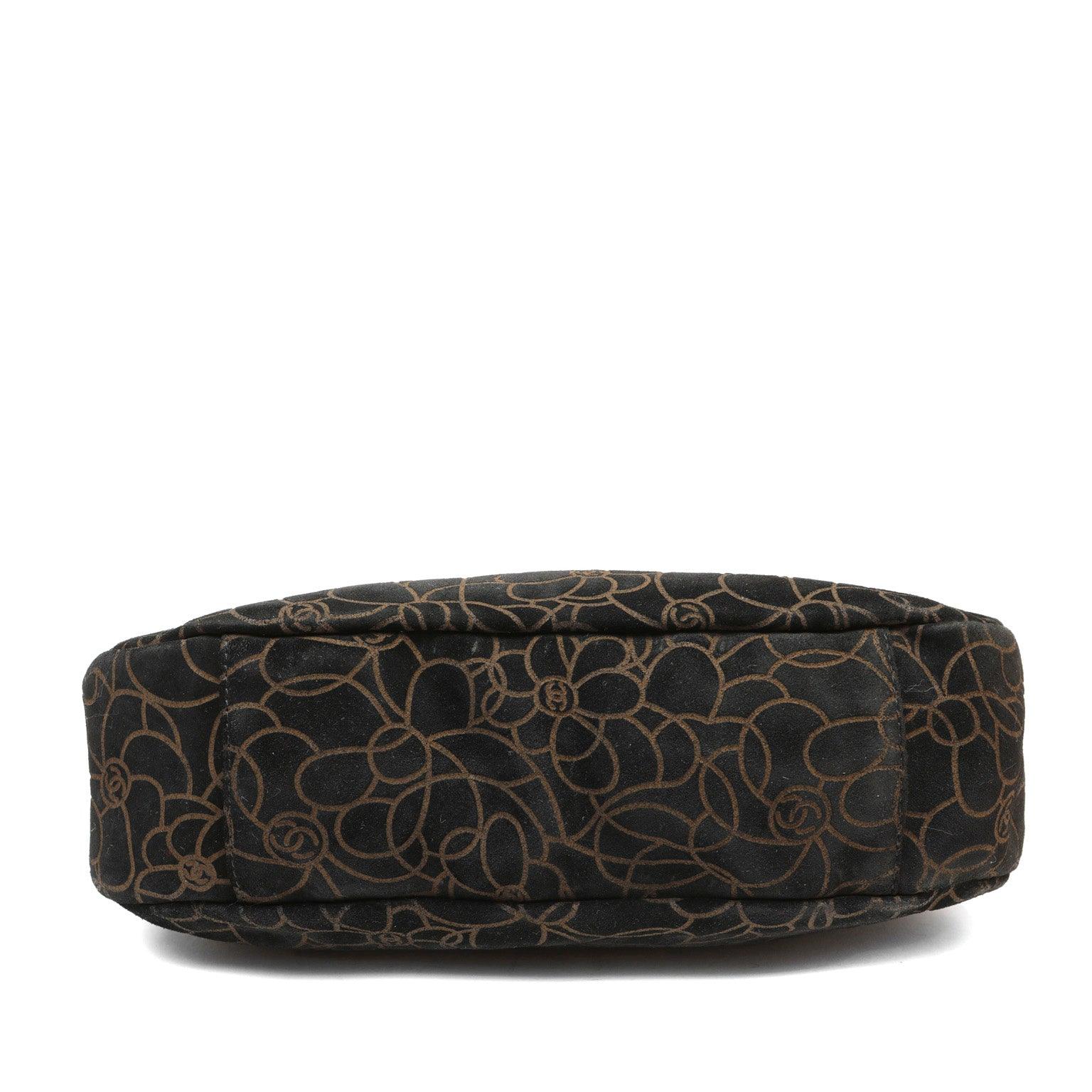 Chanel BlackxBrown Suede Shoulder Bag w/ Gold Camellias & SiLouis Vuittoner Hardware