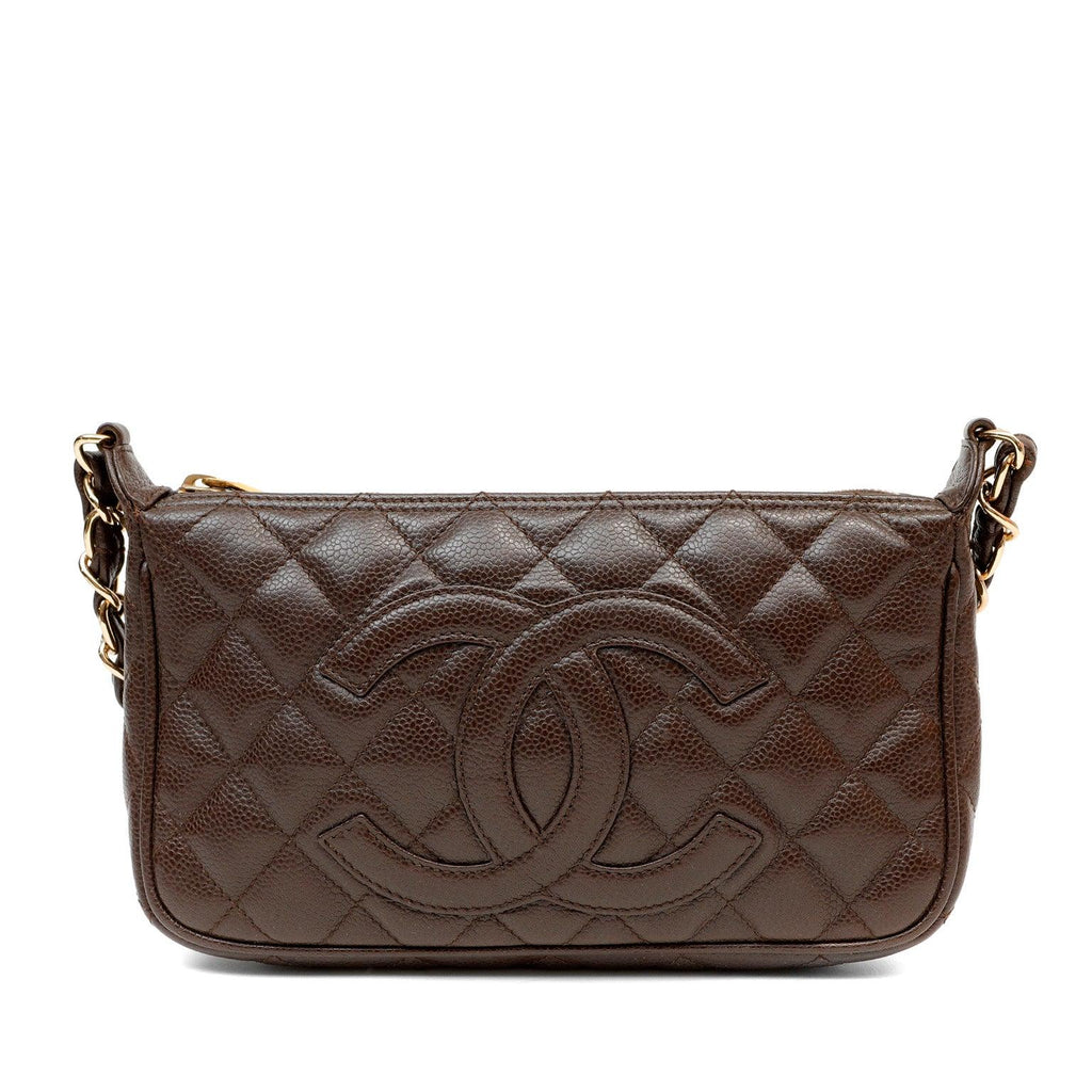 Chanel Dark Brown Caviar Timeless CC Shoulder Bag w/ Gold Hardware