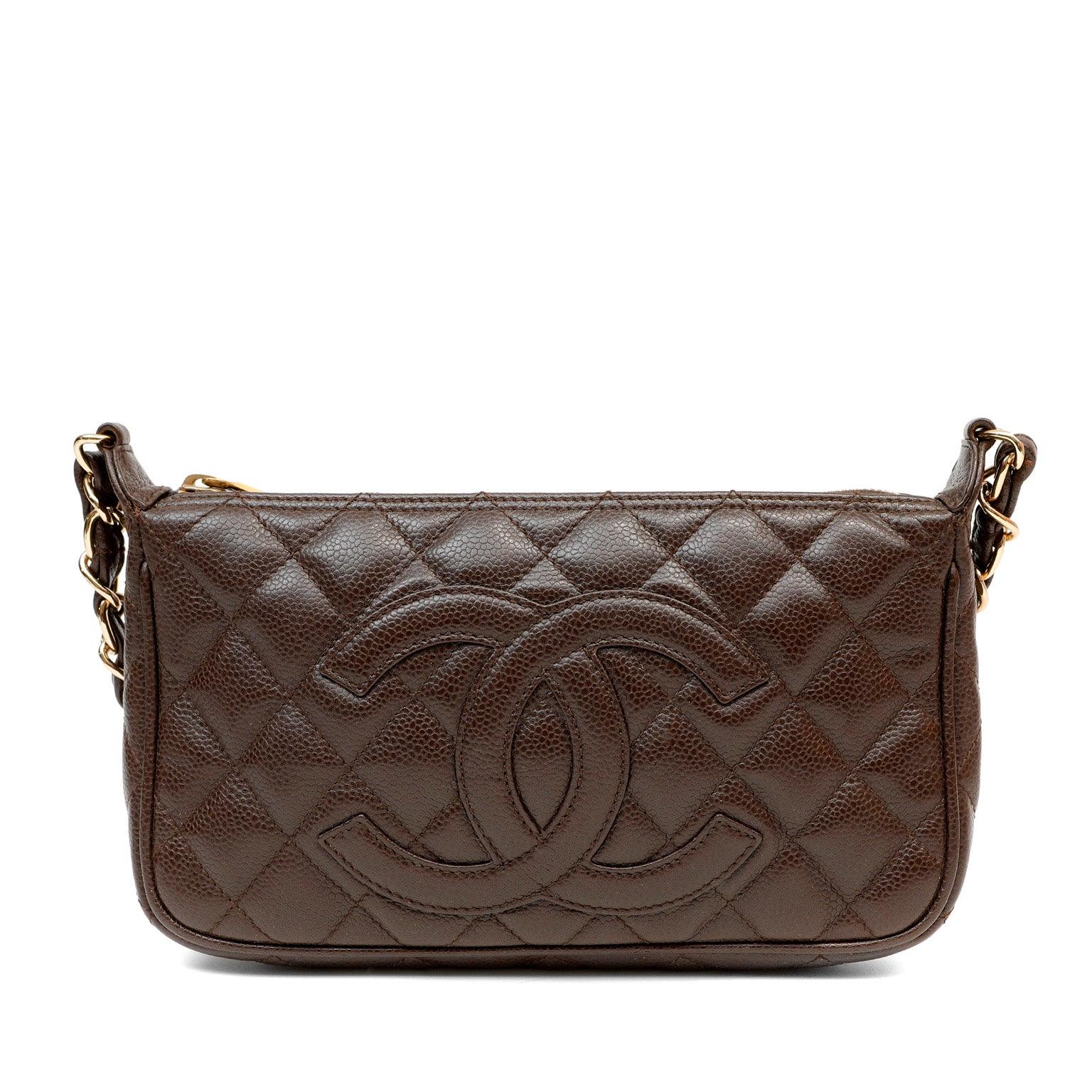 Chanel Dark Brown Caviar Timeless CC Shoulder Bag w/ Gold Hardware