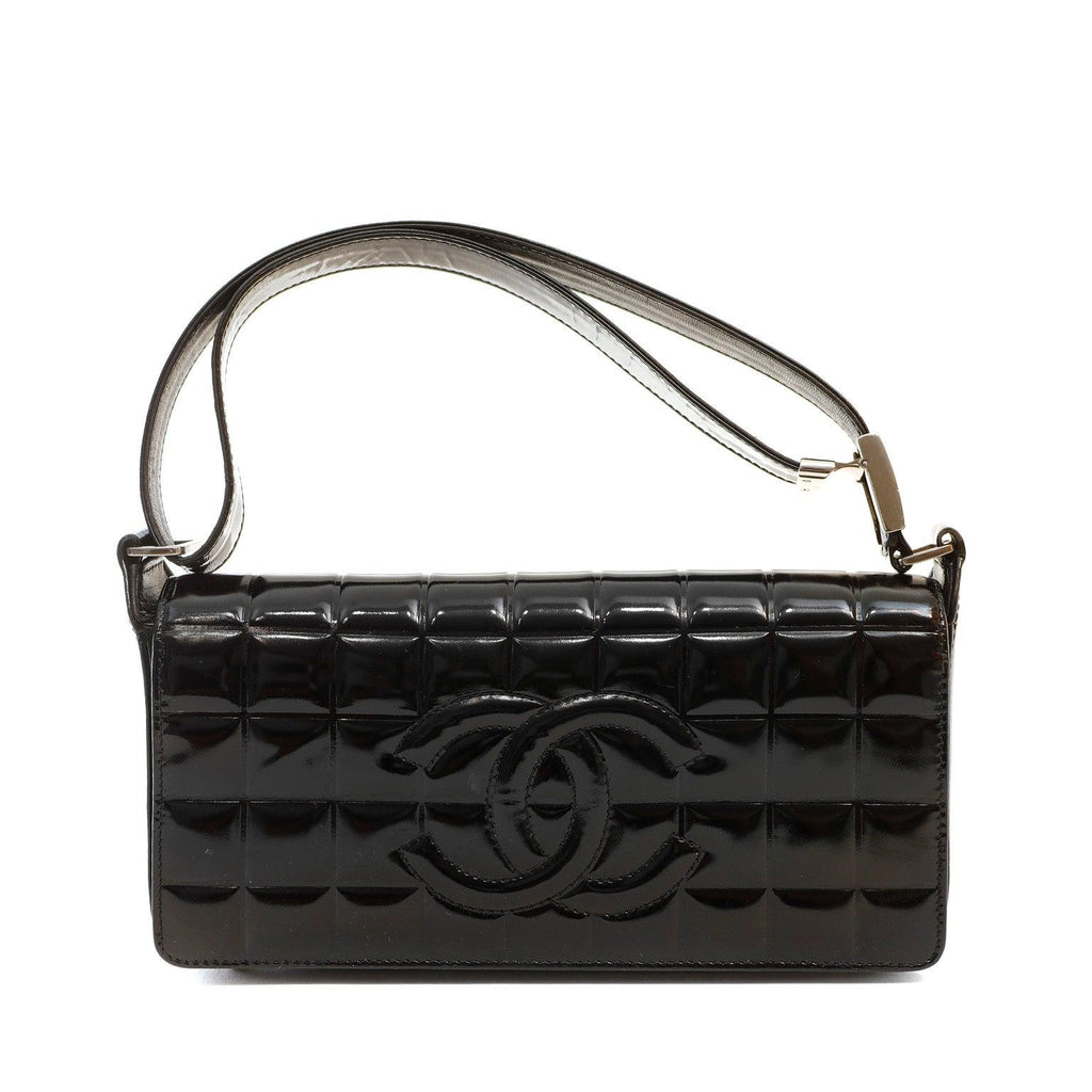 Chanel Black Patent Leather Chocolate Bar Quilted CC Shoulder Bag