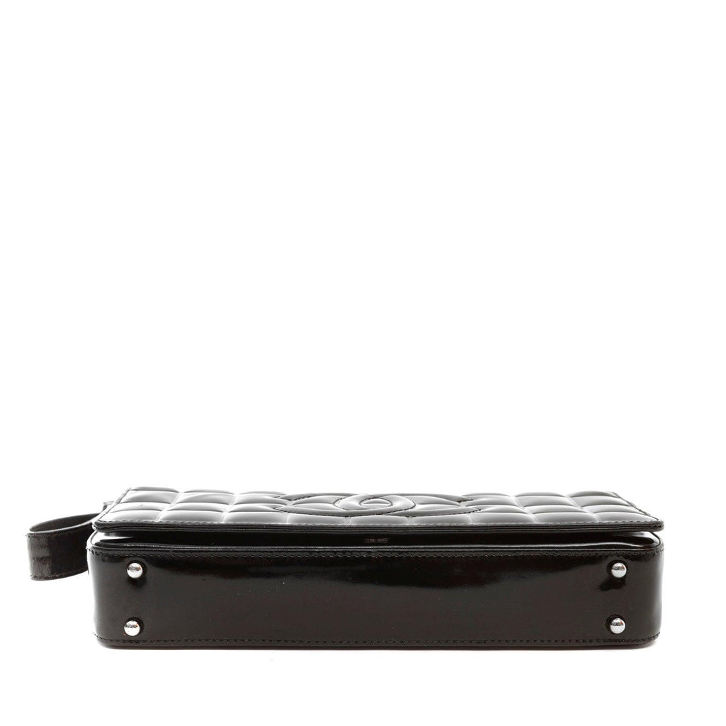Chanel Black Patent Leather Chocolate Bar Quilted CC Shoulder Bag