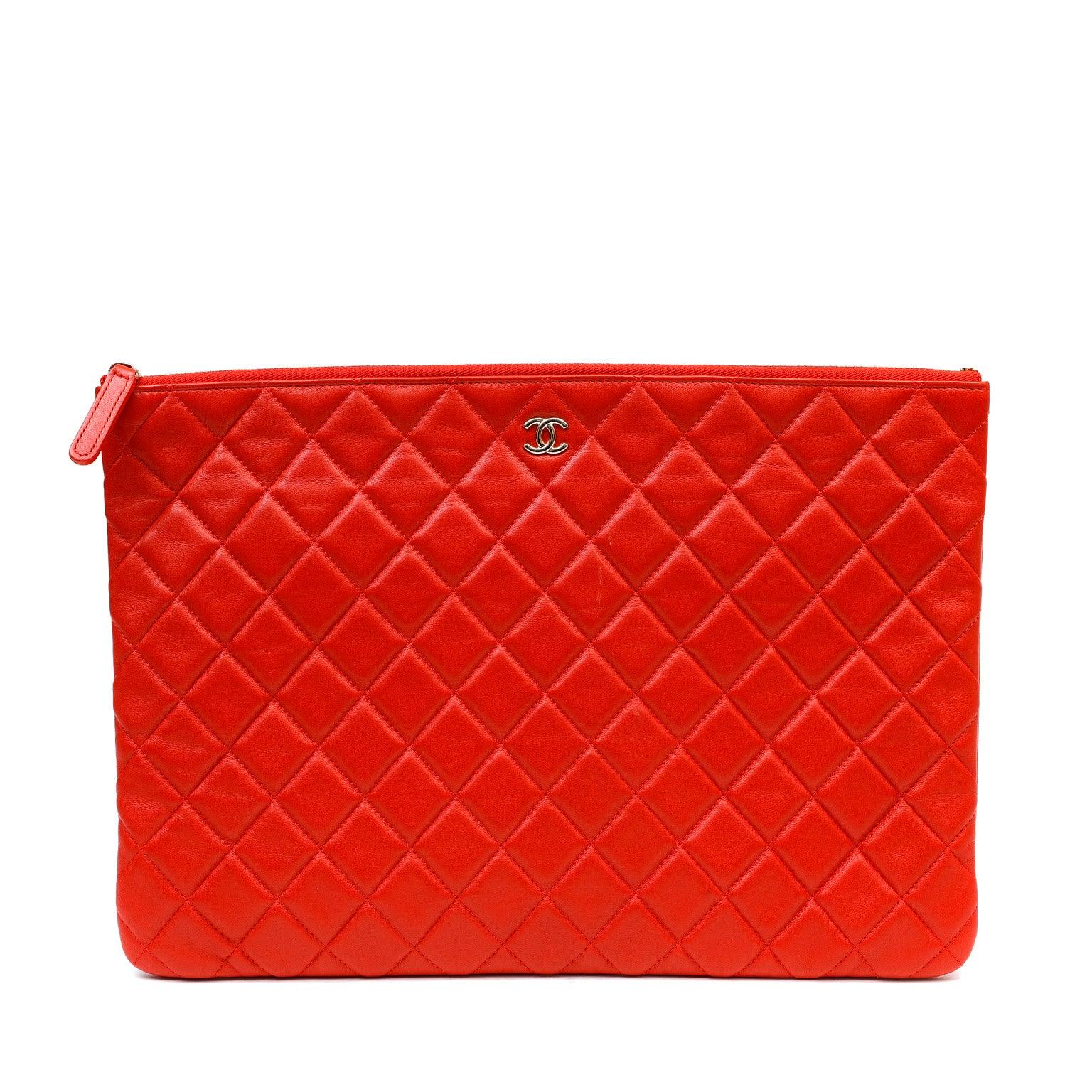 Chanel Red Quilted Lambskin Classic Large O Case