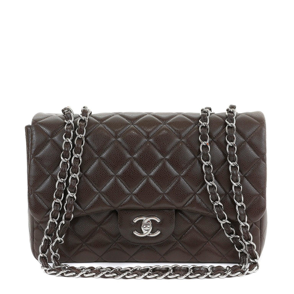 Chanel Chocolate Brown Caviar Jumbo Classic w/ SiLouis Vuittoner Hardware