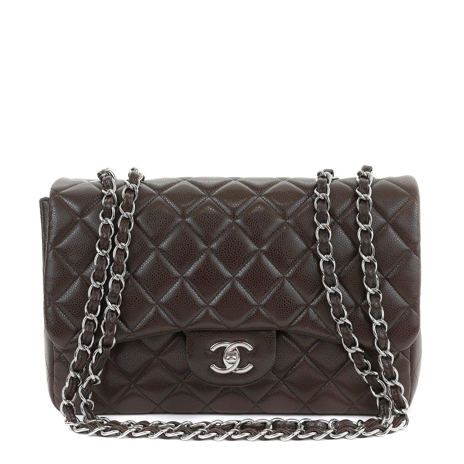 Chanel Chocolate Brown Caviar Jumbo Classic w/ SiLouis Vuittoner Hardware