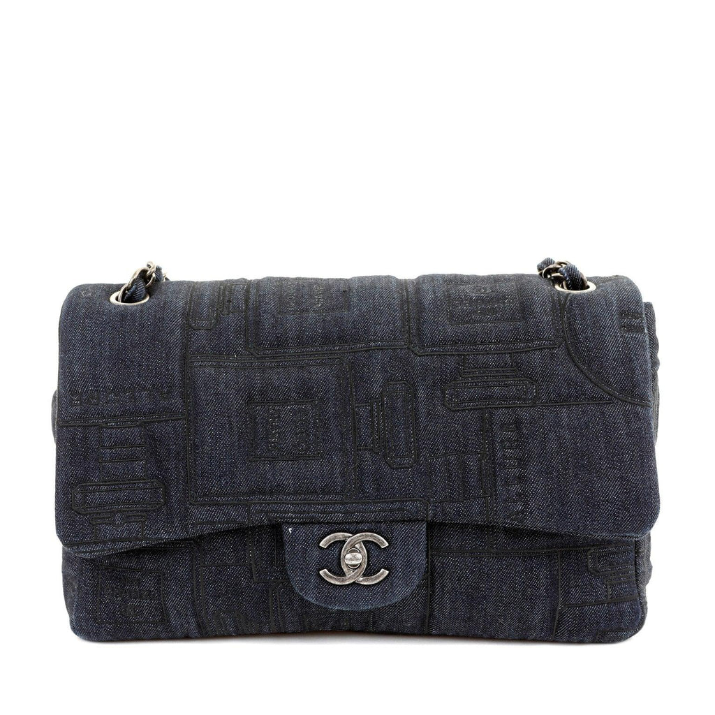 Chanel Denim Perfume Bottle Embroidered Jumbo Classic with Ruthenium Special Edition