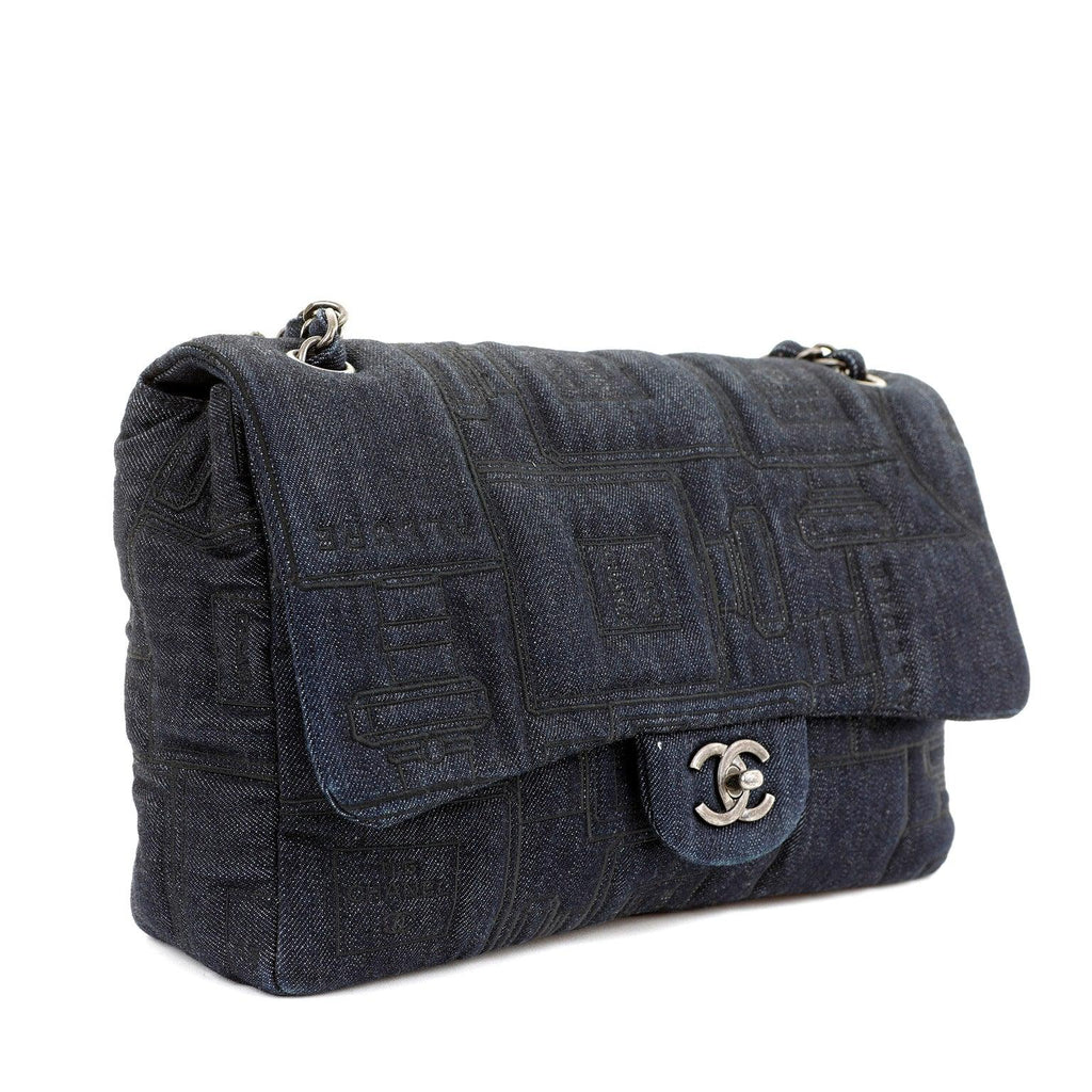 Chanel Denim Perfume Bottle Embroidered Jumbo Classic with Ruthenium Special Edition