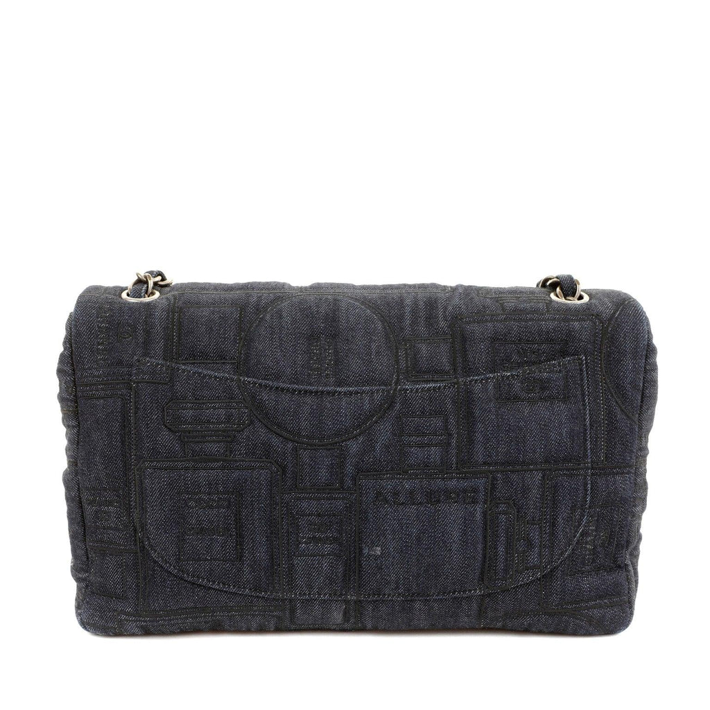 Chanel Denim Perfume Bottle Embroidered Jumbo Classic with Ruthenium Special Edition