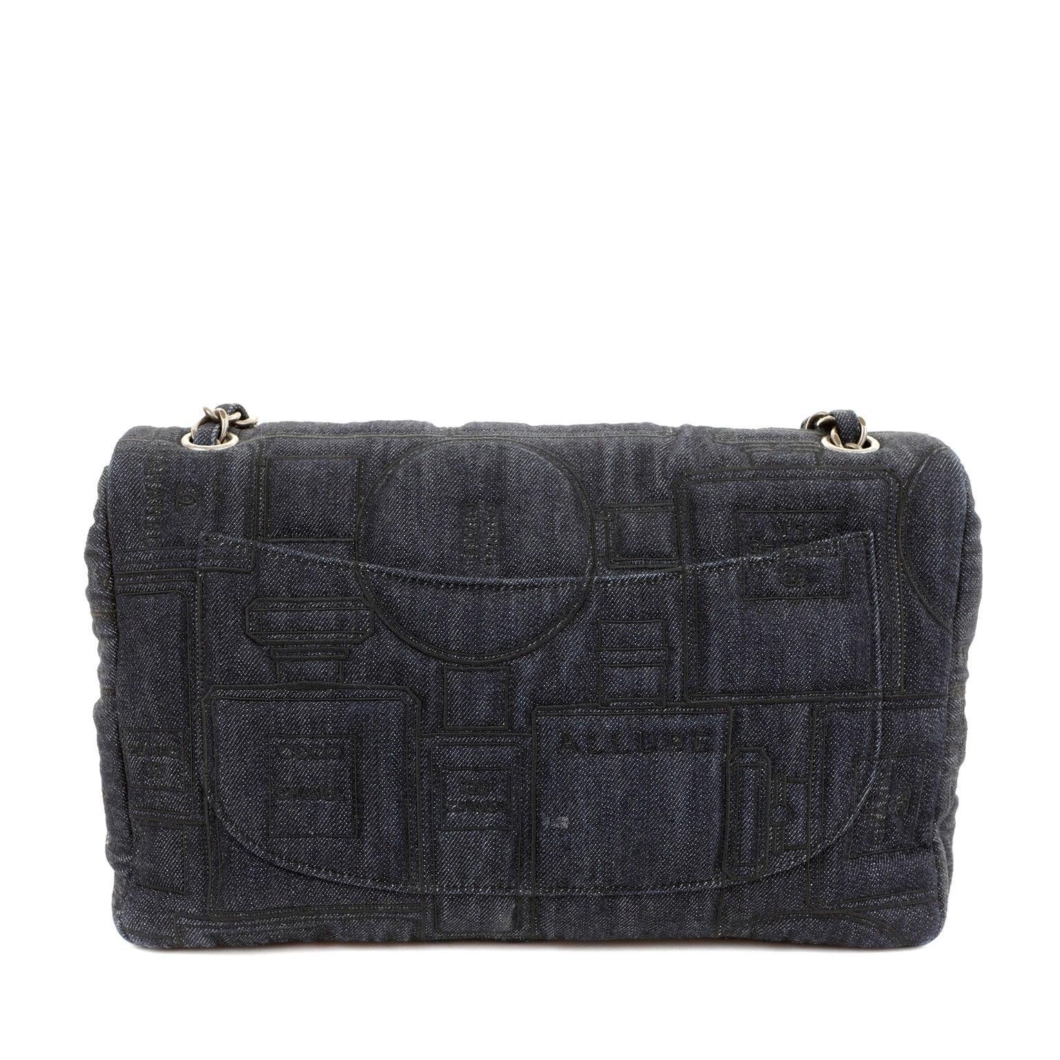 Chanel Denim Perfume Bottle Embroidered Jumbo Classic with Ruthenium Special Edition