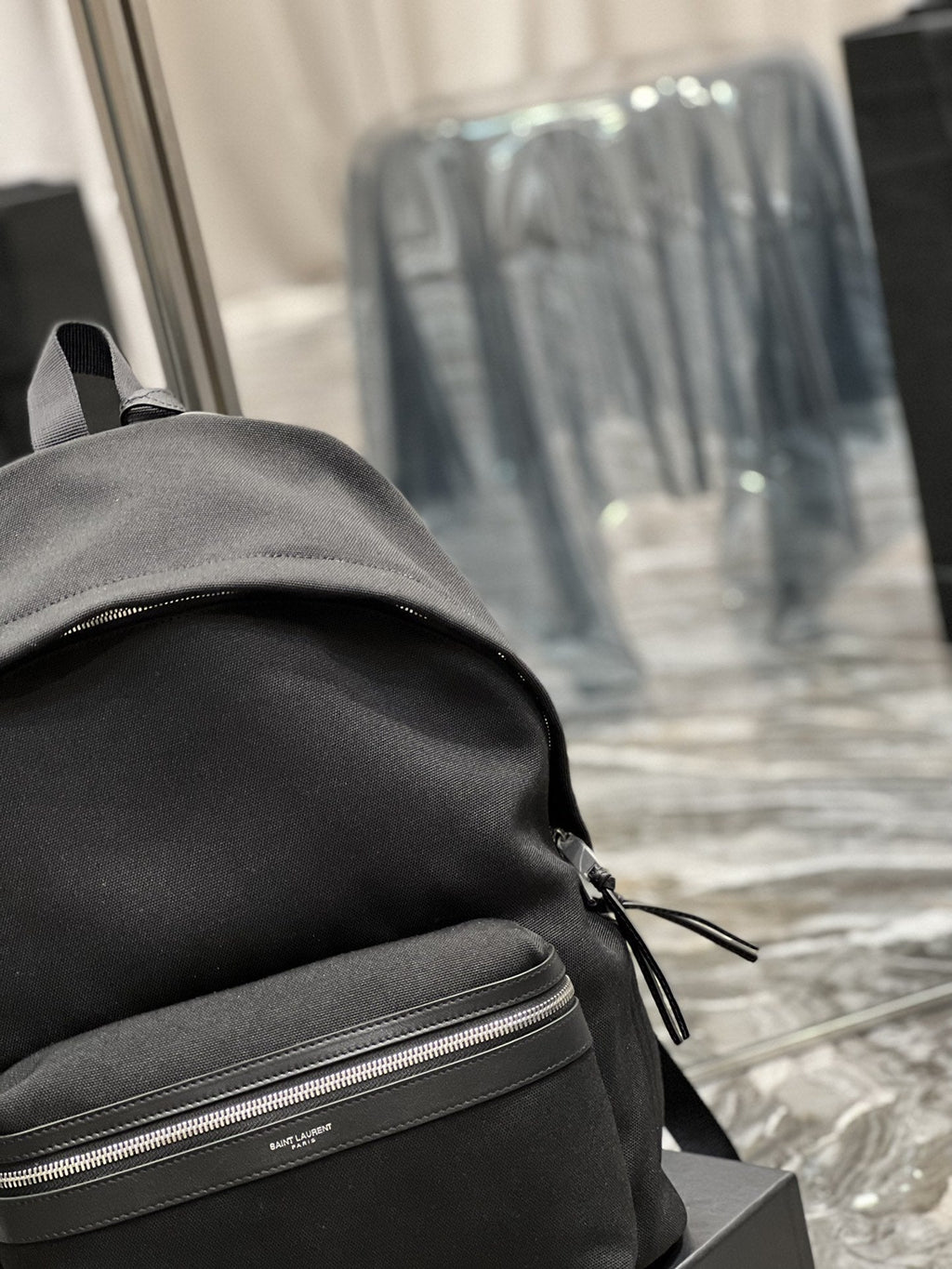 Top Quality City Backpack In Canvas Unisex For Women 15in/38cm Black YSL