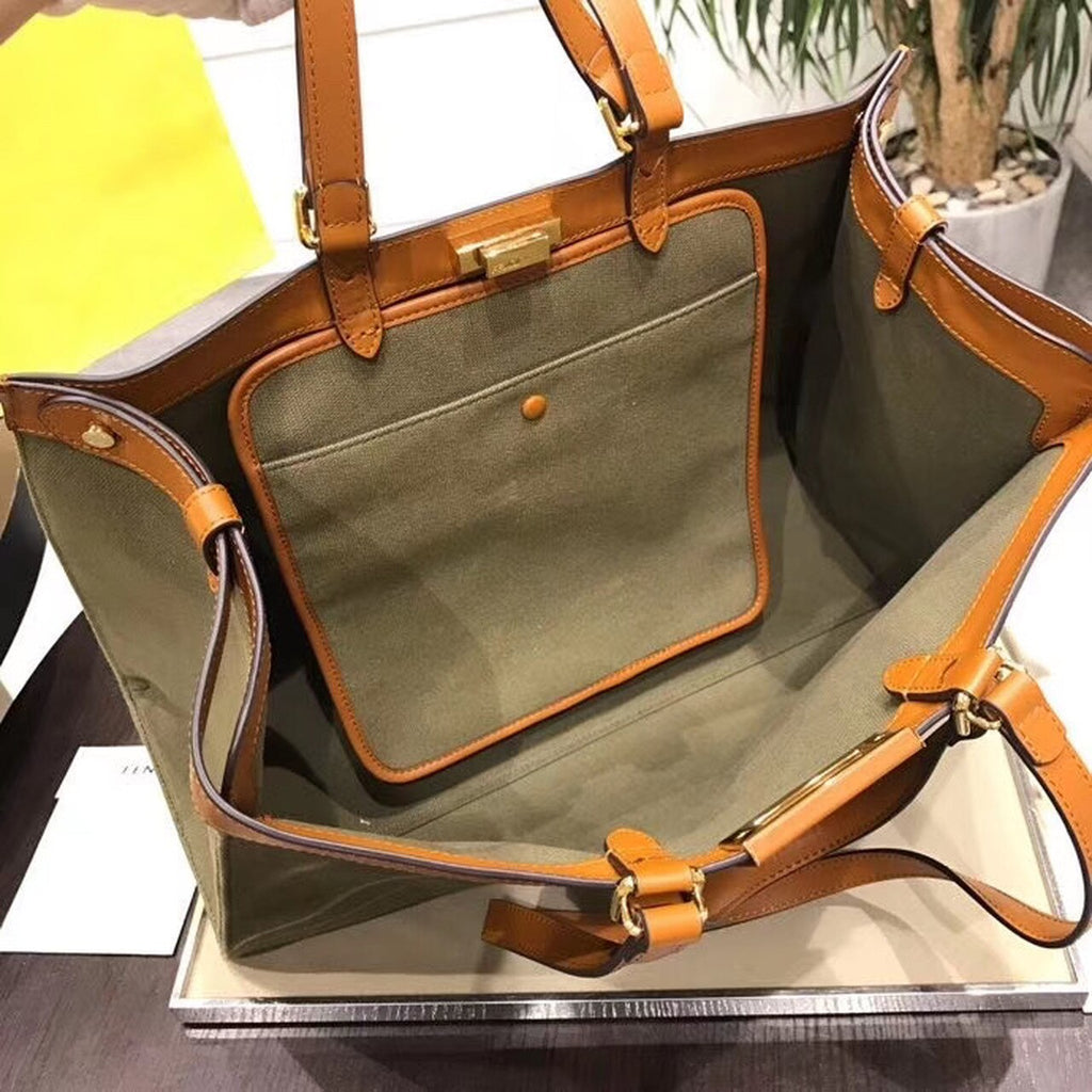Peekaboo X-Tote Canvas Bag Khaki For Women, Women’s Handbags, Shoulder Bags 16.1in/41cm FF 8BH374