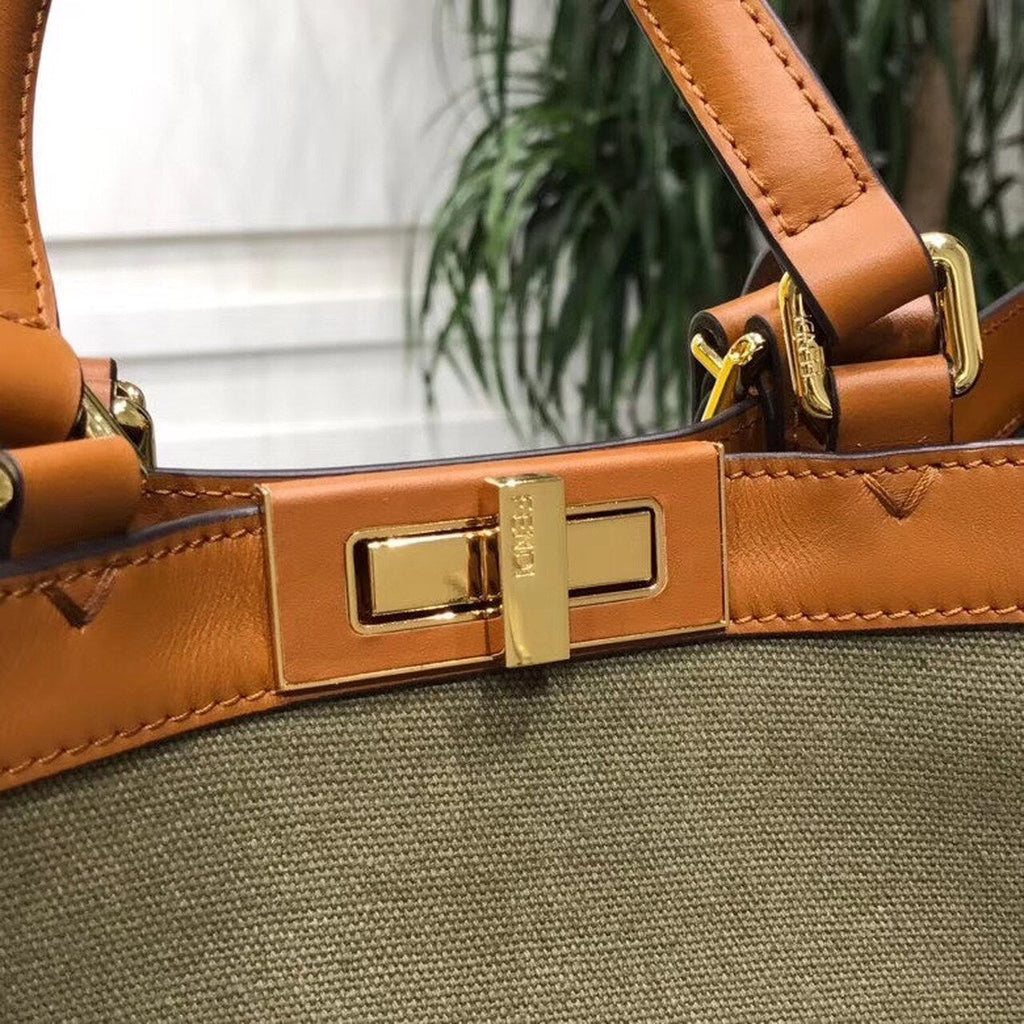 Peekaboo X-Tote Canvas Bag Khaki For Women, Women’s Handbags, Shoulder Bags 16.1in/41cm FF 8BH374