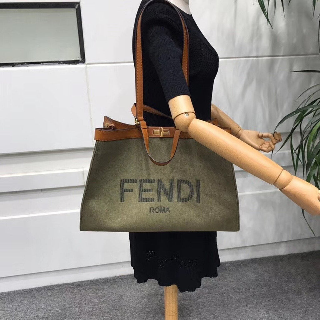 Peekaboo X-Tote Canvas Bag Khaki For Women, Women’s Handbags, Shoulder Bags 16.1in/41cm FF 8BH374