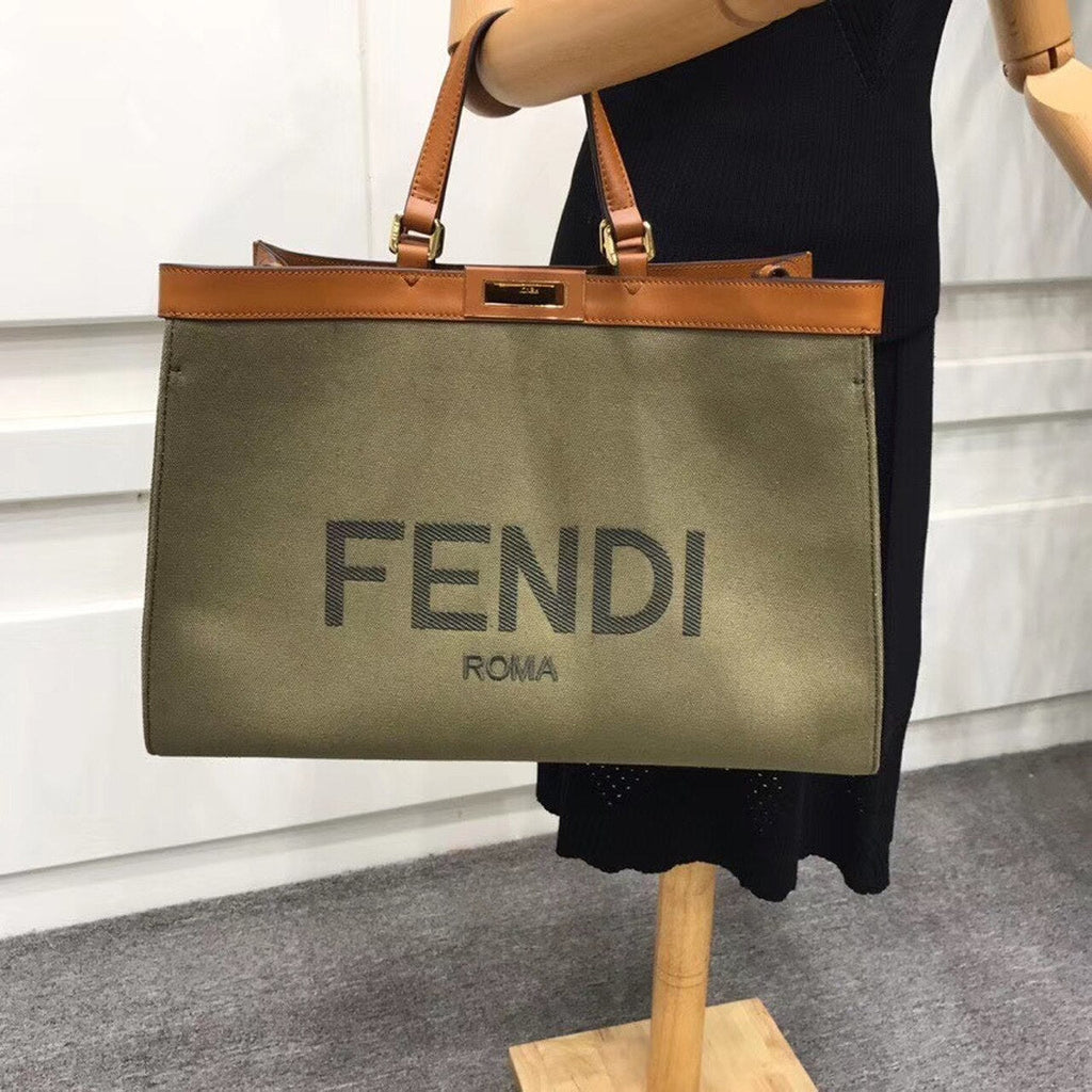 Peekaboo X-Tote Canvas Bag Khaki For Women, Women’s Handbags, Shoulder Bags 16.1in/41cm FF 8BH374