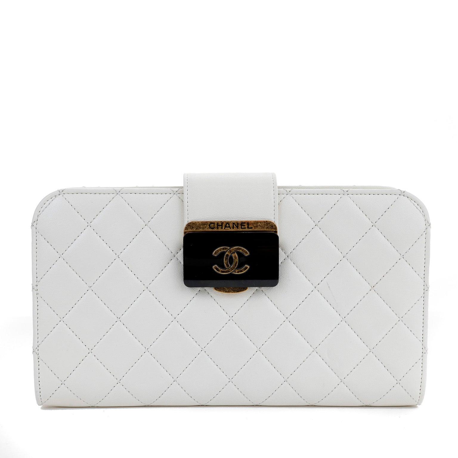 Chanel Ivory Lambskin Clutch with CC Enamel & Bronze Hardware